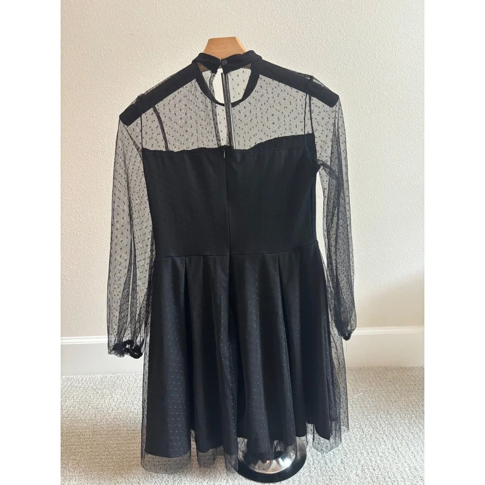 NWT Soly Hux Girls Black Swiss Dot Mesh Long Sleeve Fit Flare Party Dress 11-12Y